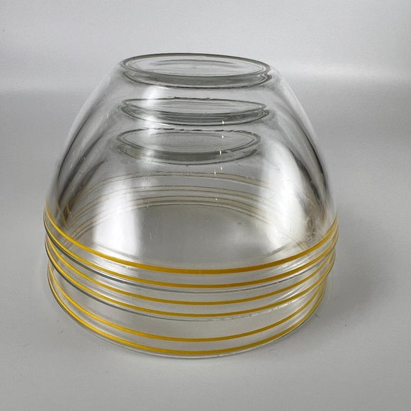 Vtg Arcoroc France Bowls Cereal Salad Soup Clear Glass Yellow Stripes Lot of 3 - Picture 8 of 11
